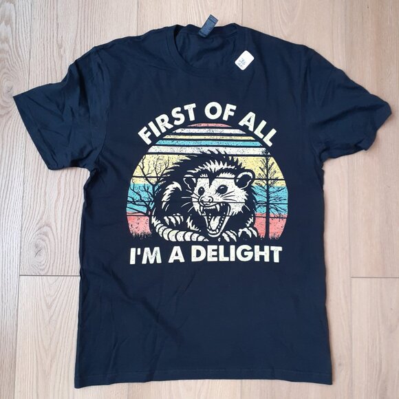 New Medium - Angry Opossum First of All I'm a Delight - Black T-Shirt - Picture 6 of 6